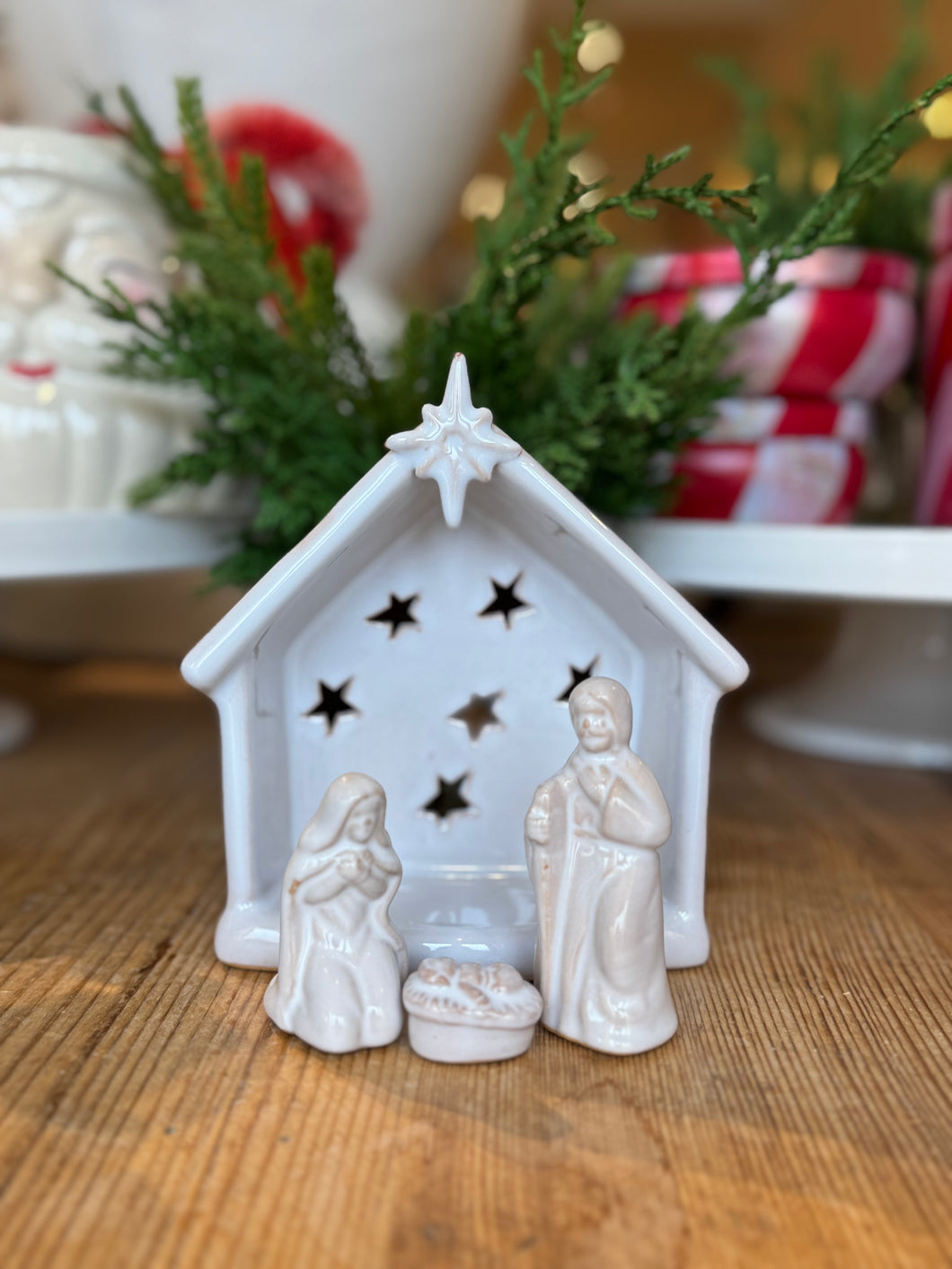 4 pc. Stoneware Nativity Tea Light