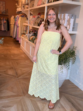 Load image into Gallery viewer, Lemon Yellow Strapless  Eyelet Maxi Dress
