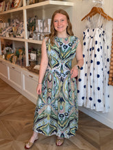 Load image into Gallery viewer, Navy &amp; Mint Sleeveless Midi Dress
