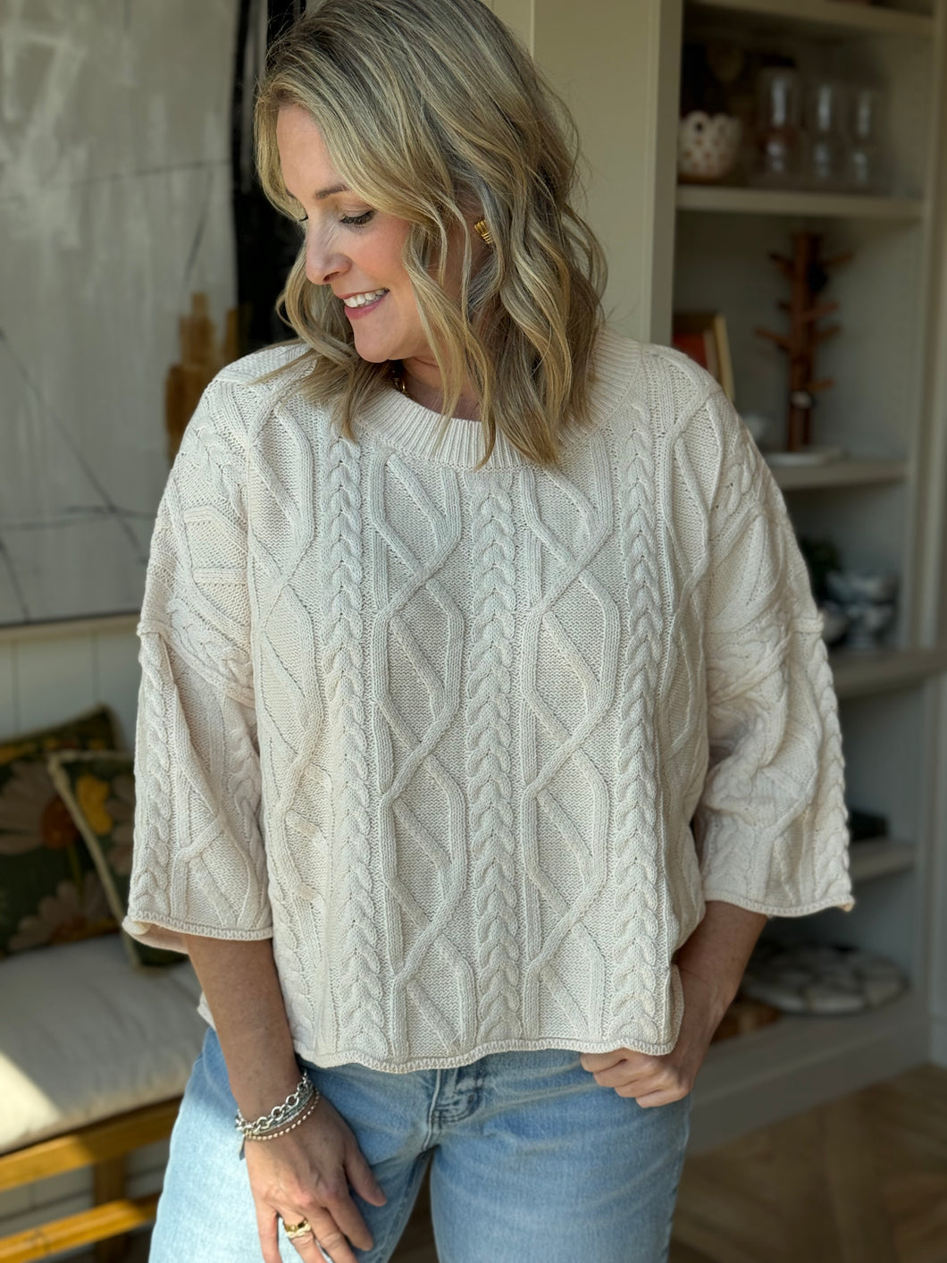 Ecru Boxy Cable Sweater