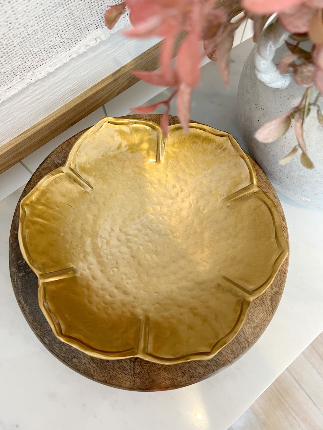 Gold Metal Floral Plate