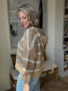 Taupe & Cream Crotched Striped Hoodie