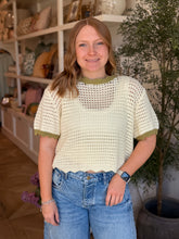 Load image into Gallery viewer, Cream/Sage Scalloped Sweater Top
