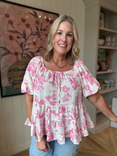 Load image into Gallery viewer, Pink Toile de Paris tiered blouse with bubble sleeves
