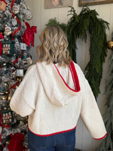 Load image into Gallery viewer, Cream &amp; Red Trim Hoodie Sweater
