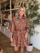 Load image into Gallery viewer, Camel Floral Front Tie Short Dress
