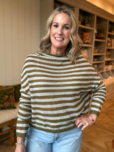 Olive Striped Lightweight Sweater