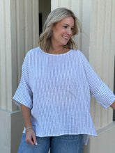 Load image into Gallery viewer, ONE SIZE White/Black Stripe Linen Top

