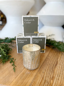 Boxed Balsam & Cedar Crackle Glass Candle