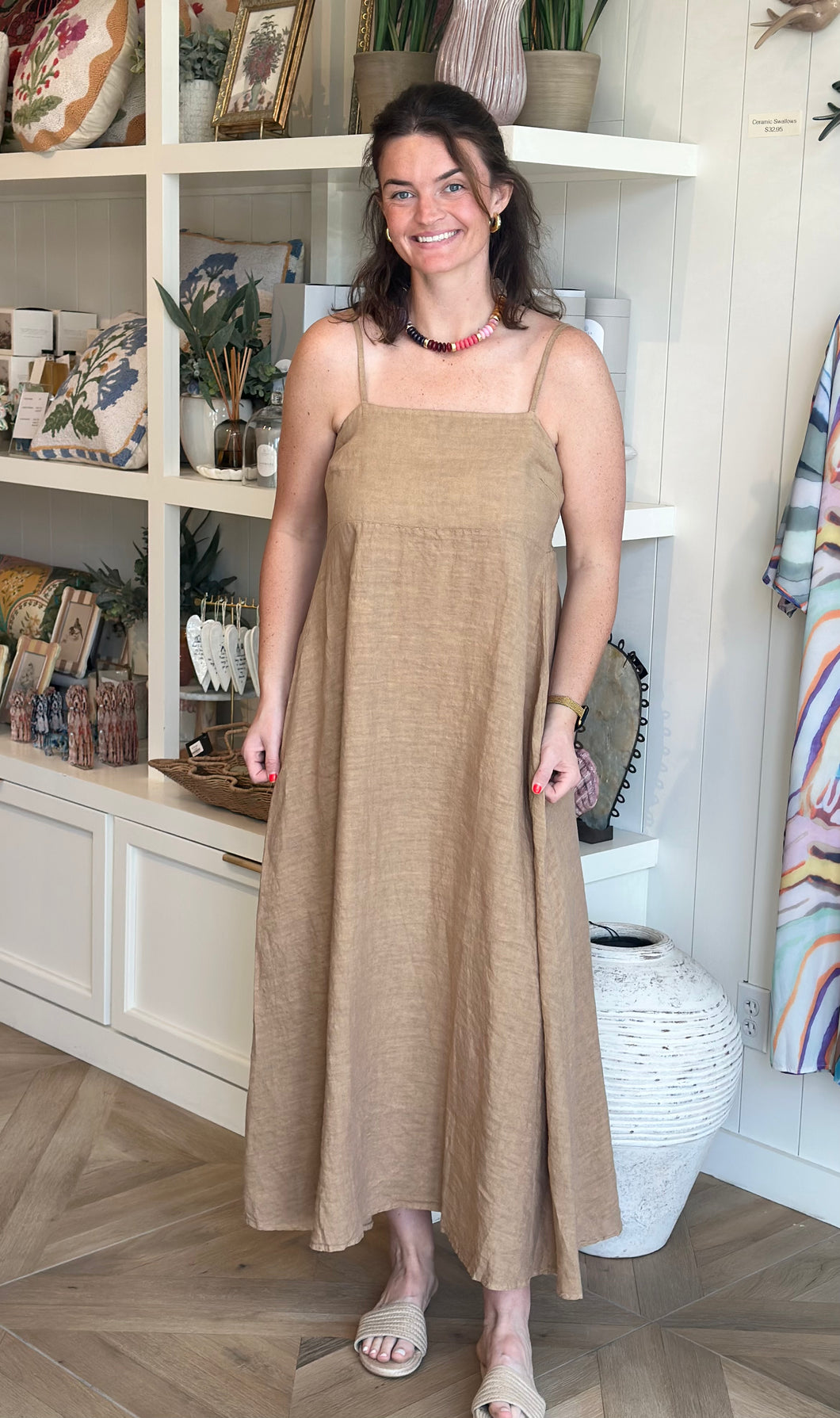 caramel maxi dress Linen Spaghetti – Modern Cottage Tulsa, OK Check Dresses over ruching apply gentle Repose Sleep Dress - Fabric Content:white cotton voile