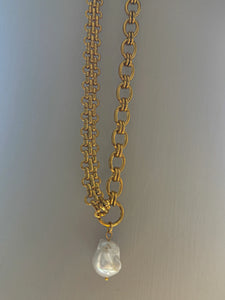 Dual Gold Chain & Pearl Amber Necklace
