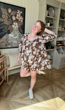 Load image into Gallery viewer, Brown Floral Short Romper Dress
