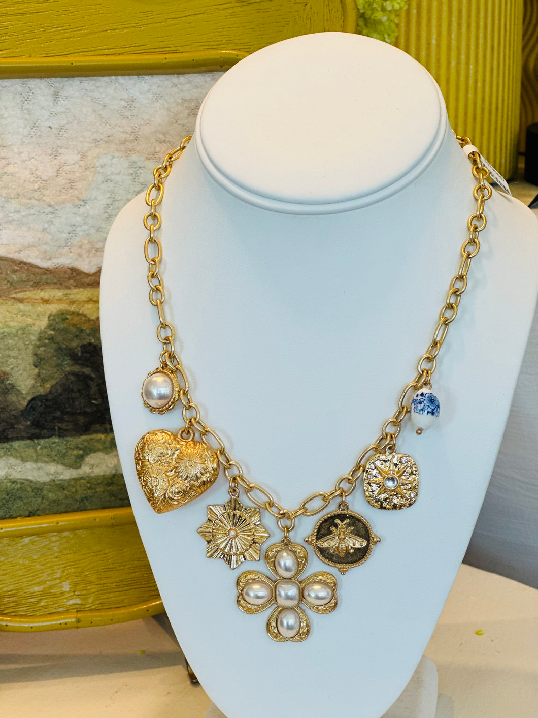 Gold & Pearl Charm Necklace