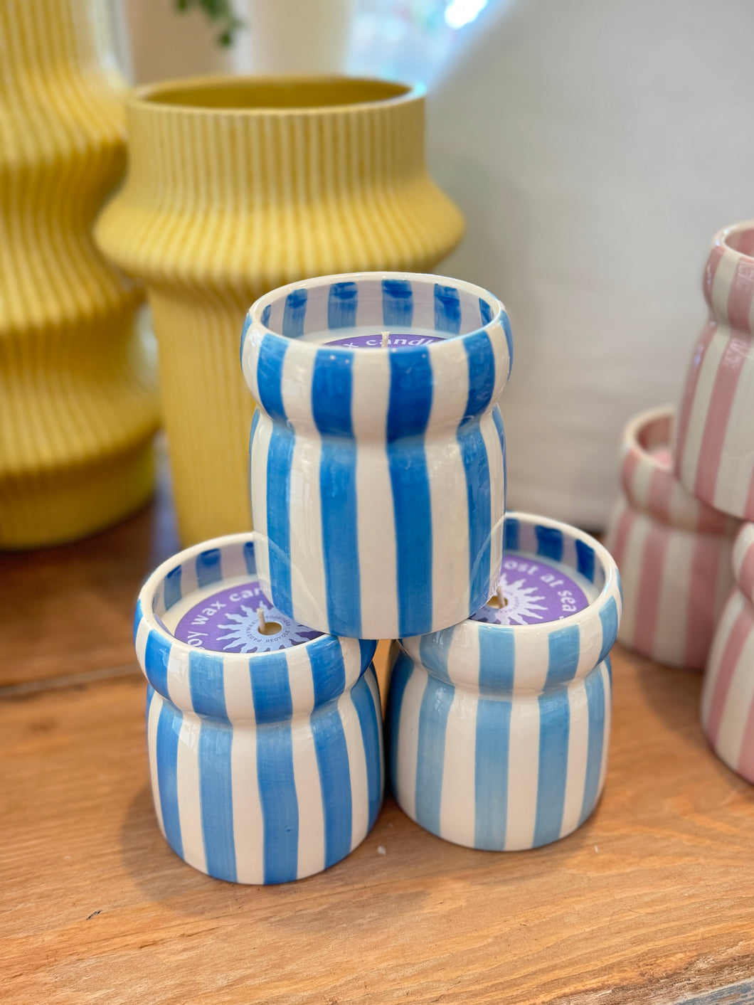 Cabana Striped  Ceramic Candle