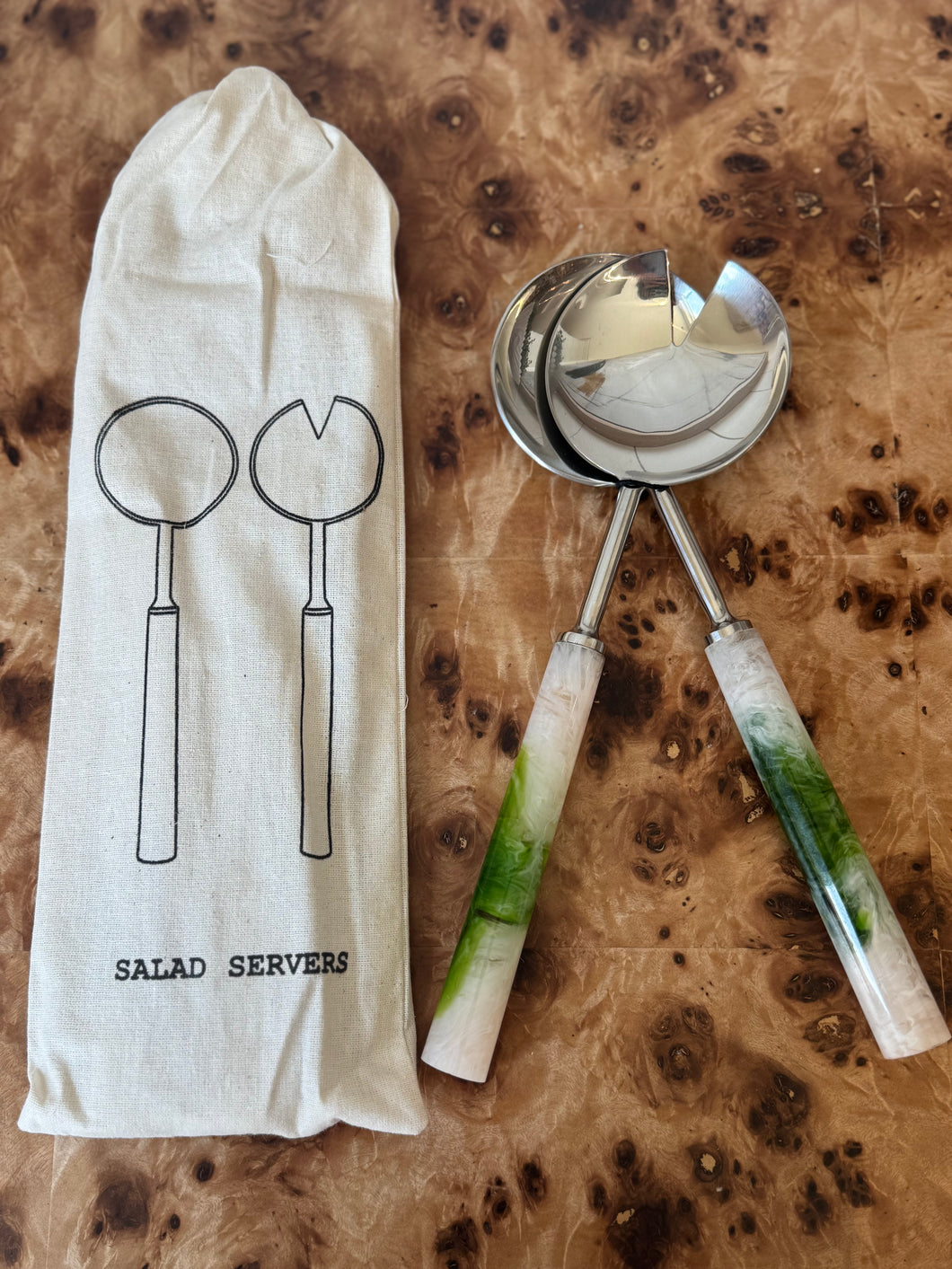 Green Stainless Steel Salad Servers