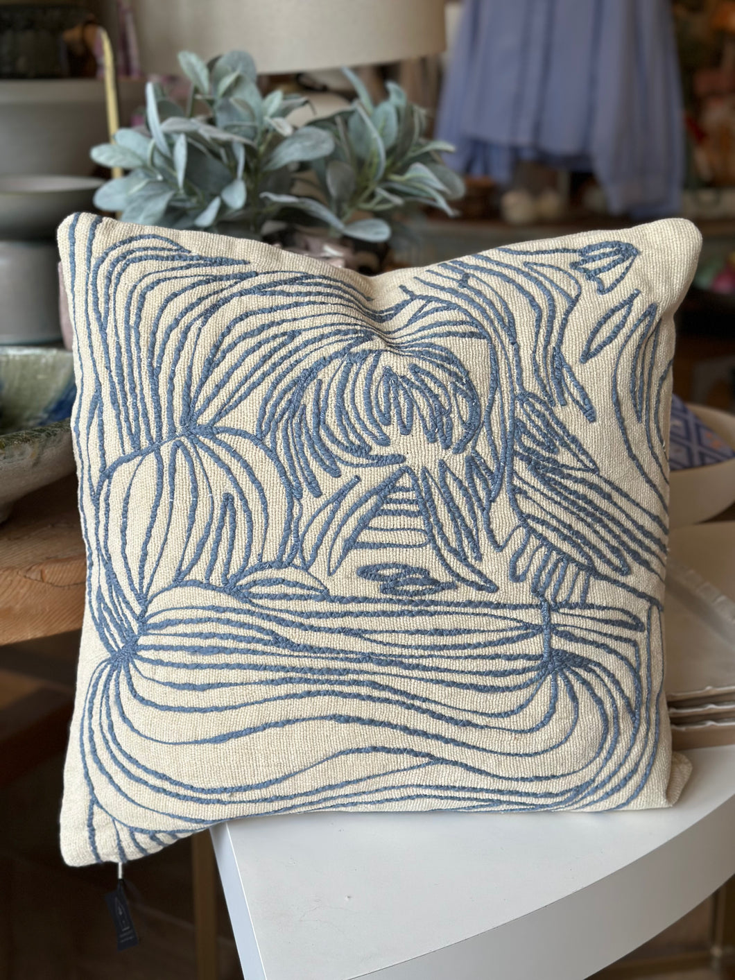 Blue Embroidered Lines Pillow