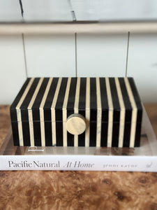 Black & White Stripe Resin & Wood Box