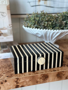 Black & White Stripe Resin & Wood Box