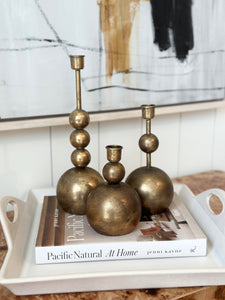 S/3 Antique Gold Ball Taper Holders