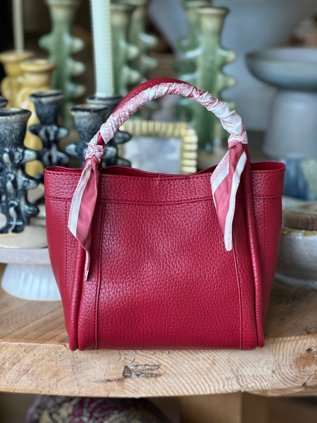 Vegan Leather Handbag with Scarf