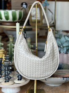 Large Beige BC Woven Hobo Bag