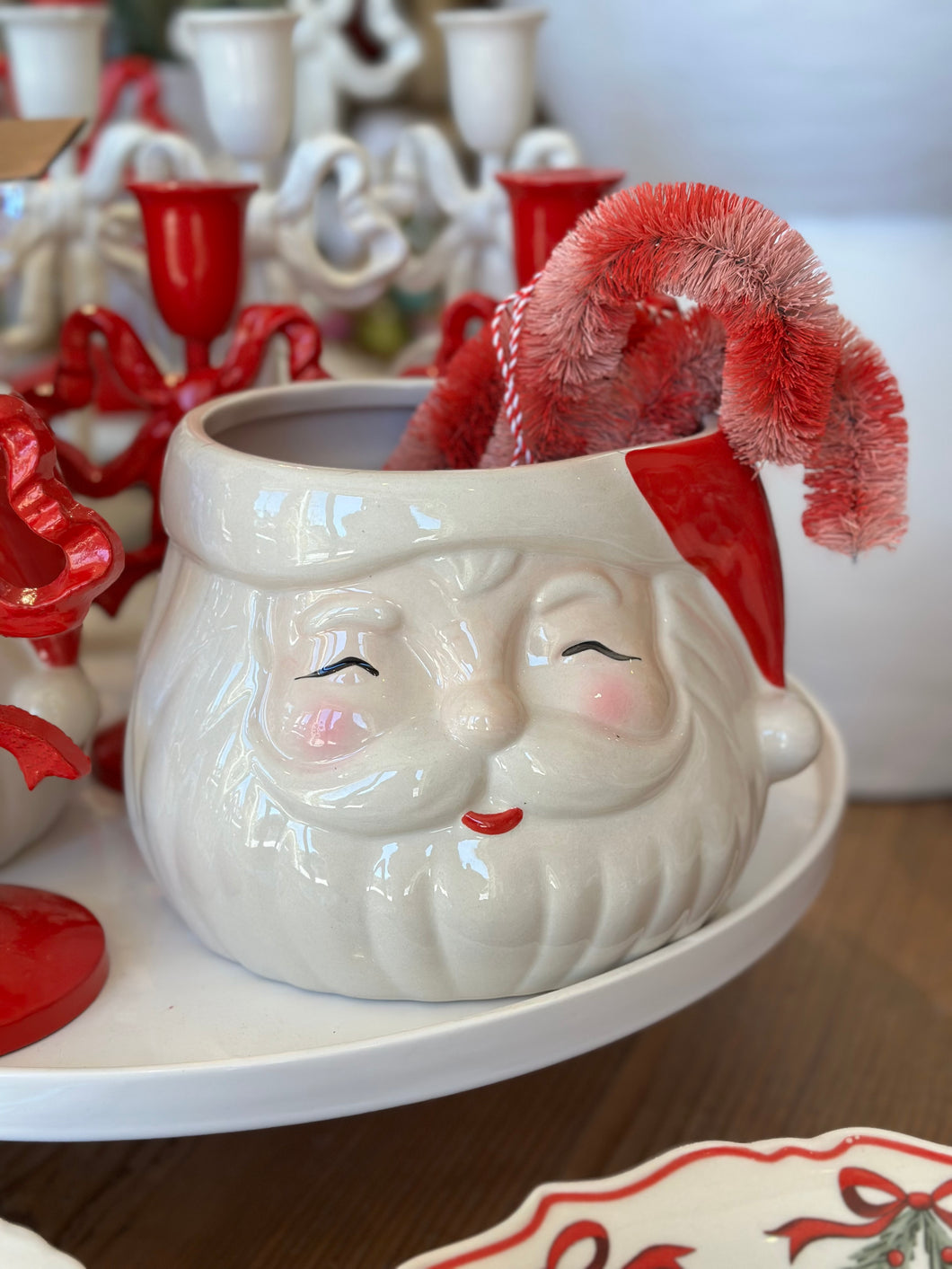 Red & Cream Santa Head Planter