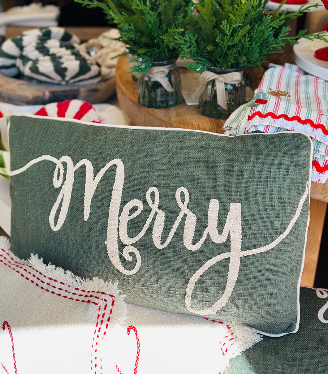 Green Merry Embroidered Lumbar Pillow