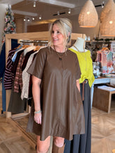 Load image into Gallery viewer, Brown Faux Leather A-Line Dress
