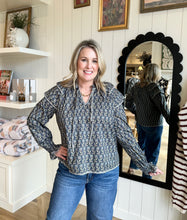 Load image into Gallery viewer, Ash Black Print V-Neck Smock Top
