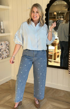 Load image into Gallery viewer, Sky Blue Collared Cut Out Lace Blouse
