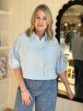 Load image into Gallery viewer, Sky Blue Collared Cut Out Lace Blouse
