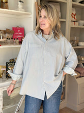 Load image into Gallery viewer, Oversized Blue Stripe Seersucker Boyfriend Shirt

