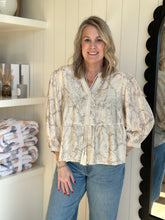 Load image into Gallery viewer, Neutral Camo Puff Sleeve Blouse-Plus Sizes Available
