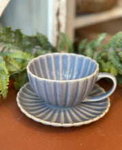 Load image into Gallery viewer, Fluted Stoneware Mug &amp; Saucer
