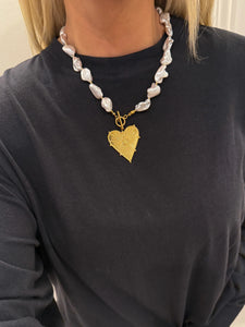Blaze Pearl & Gold Heart Necklace
