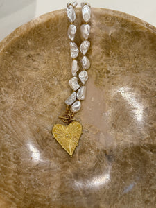 Blaze Pearl & Gold Heart Necklace