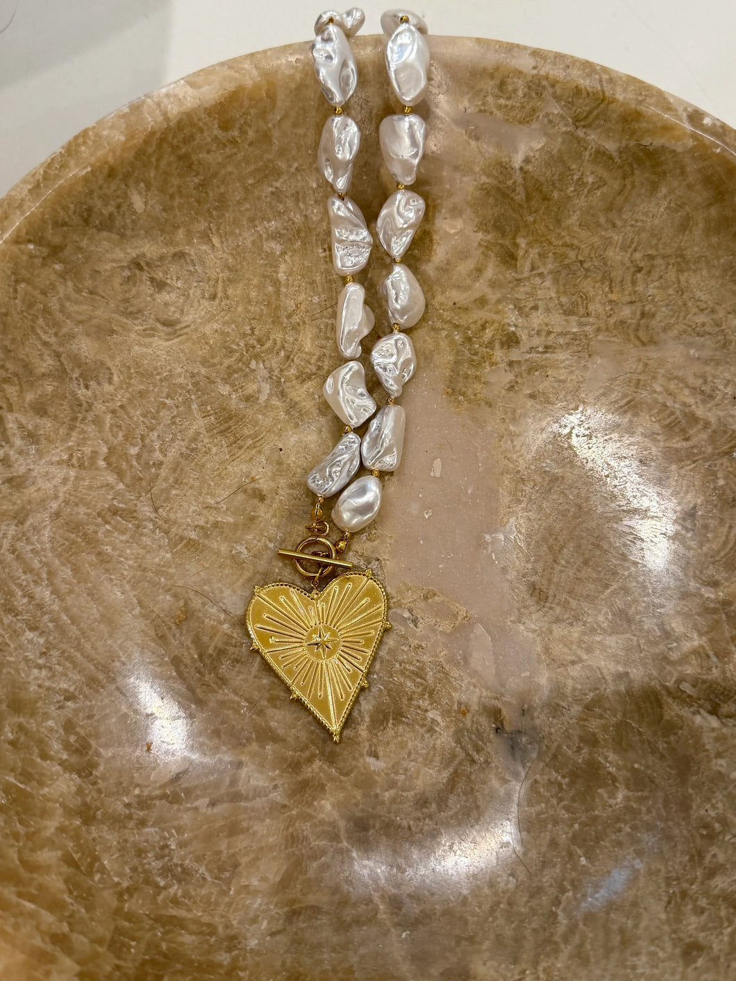 Blaze Pearl & Gold Heart Necklace