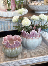 Load image into Gallery viewer, Pink Glazed Ruffle Speckled Planter
