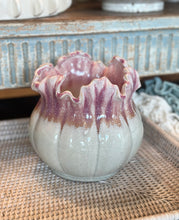 Load image into Gallery viewer, Pink Glazed Ruffle Speckled Planter
