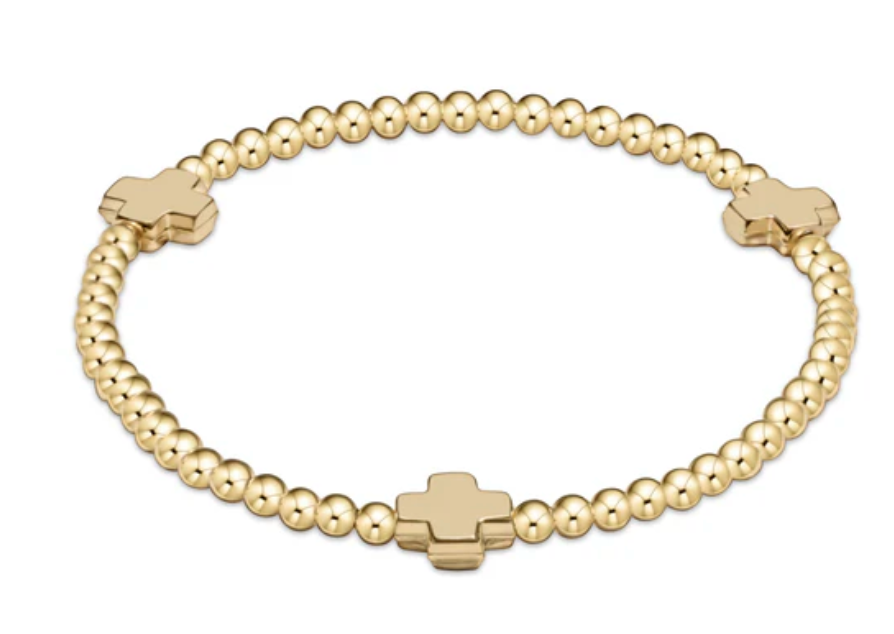 Signature Cross 3mm Bead Bracelet- Gold