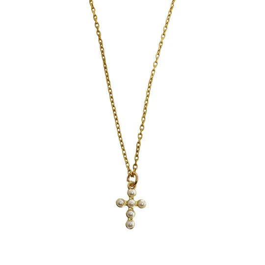Pearl Cross Gold Necklace