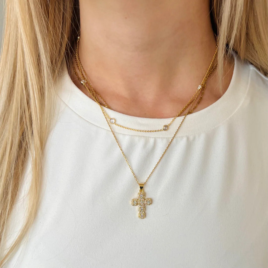 Diamond Cross Adjustable Gold Necklace