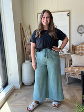 Load image into Gallery viewer, Teal Green Mineral Washed Wide Leg Pant
