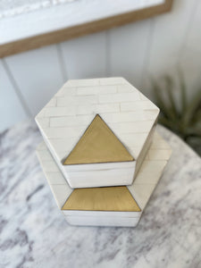 Ivory/Gold Inlay Hexagon Box