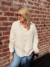 Load image into Gallery viewer, White Pinstripe Boyfriend Button Up
