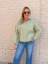 Load image into Gallery viewer, Matcha &amp; Ivory Stripe Piper Cardigan Sweater

