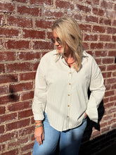 Load image into Gallery viewer, White Pinstripe Boyfriend Button Up
