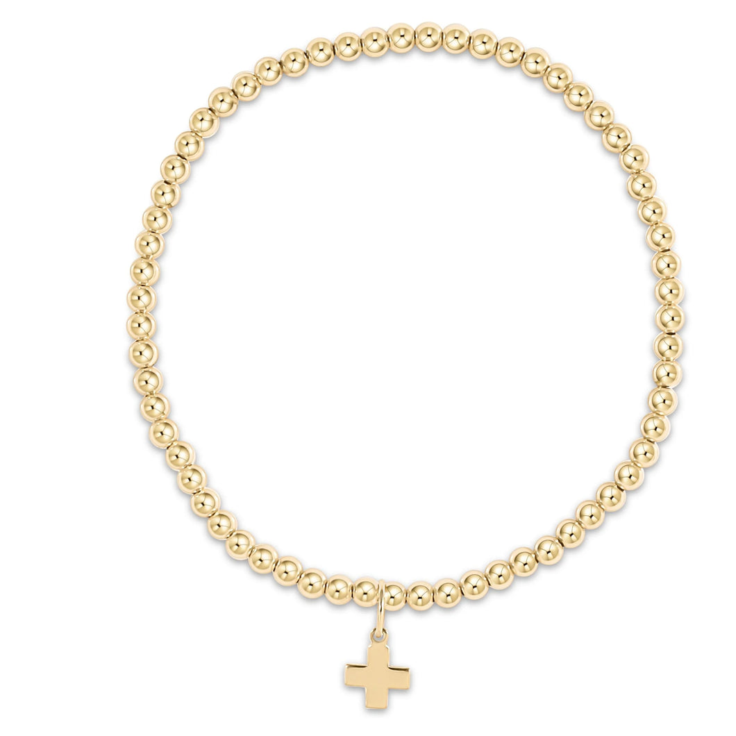 Classic Gold 3mm Bead Bracelet with Cross Charm