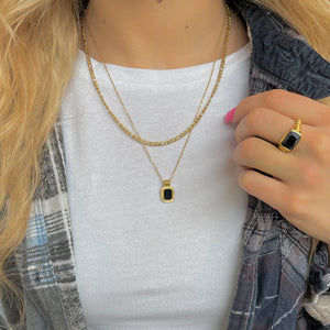 Black Onyx Double Chain Necklace