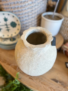 Natural Paper Mache Scalloped Vase